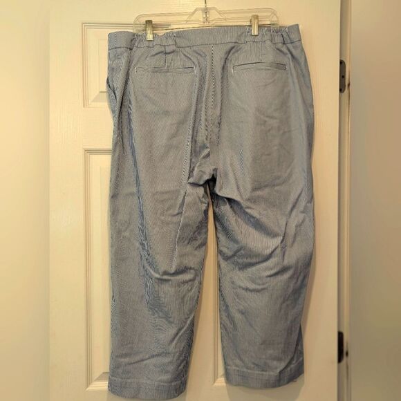 Talbots 18W Blue White Striped Cropped Pants Two-Button Capri Trousers Cotton - Picture 3 of 10